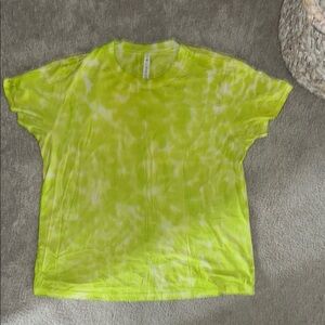 Lululemon Athletica Neon Green and White Tie-Dye Tee